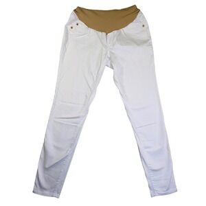 Luxe Essentials Denim Maternity White Skinny Jeans 30 Full Belly Panel Stretch